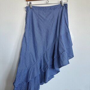 "And ea wy" stripes asymetrical blue cotton skirt / ruffle bottom - Size 6